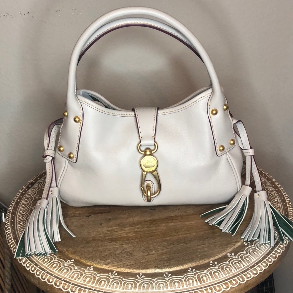 Dooney & Bourke Florentine Leather Small Logo Lock Satchel-Ecru